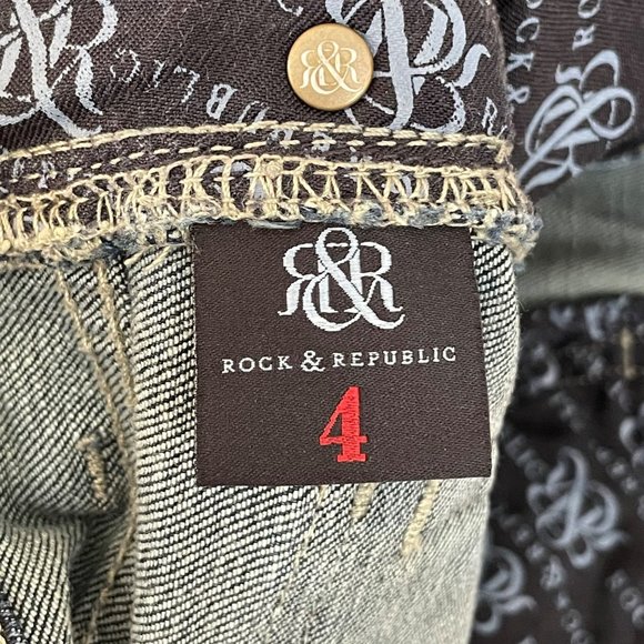 Rock & Republic Womens 4 Bootcut Denim Jeans Dark Wash Embellished Pockets *FLAW - Picture 11 of 16